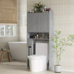 Mueble de almacenamiento sobre inodoro, organizador de baño moderno sobre inodoro con 2 puertas, portarrollos de papel higiénico, ahorrador de espacio independiente
