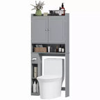 Mueble de almacenamiento sobre inodoro, organizador de baño moderno sobre inodoro con 2 puertas, portarrollos de papel higiénico, ahorrador de espacio independiente