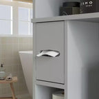 Mueble de almacenamiento sobre inodoro, organizador de baño moderno sobre inodoro con 2 puertas, portarrollos de papel higiénico, ahorrador de espacio independiente