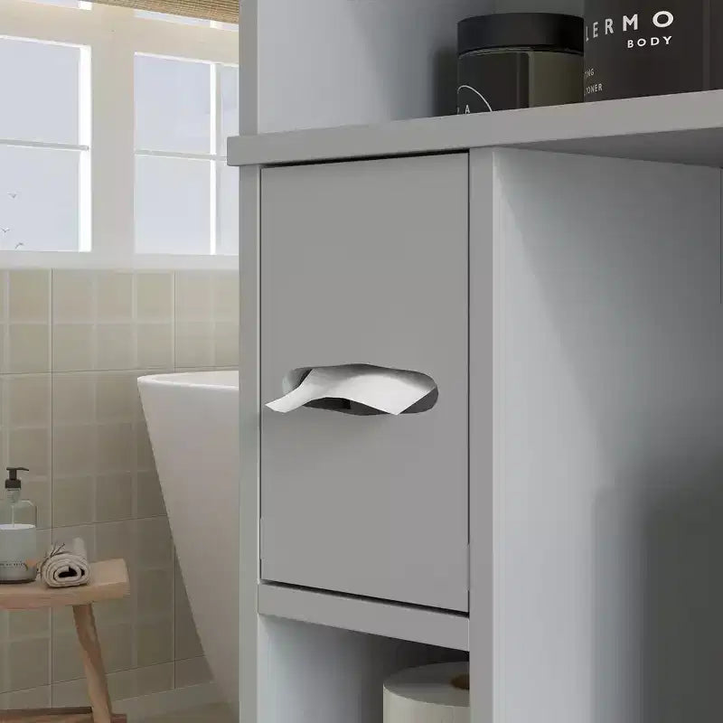 Mueble de almacenamiento sobre inodoro, organizador de baño moderno sobre inodoro con 2 puertas, portarrollos de papel higiénico, ahorrador de espacio independiente