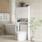 Mueble de almacenamiento sobre inodoro, organizador de baño moderno sobre inodoro con 2 puertas, portarrollos de papel higiénico, ahorrador de espacio independiente