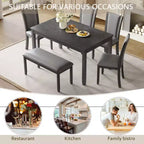 Mesa de comedor con banco y sillas, Mesa de comedor de madera para 6 personas, Mesa de comedor moderna para 6 personas para comedor, cocina