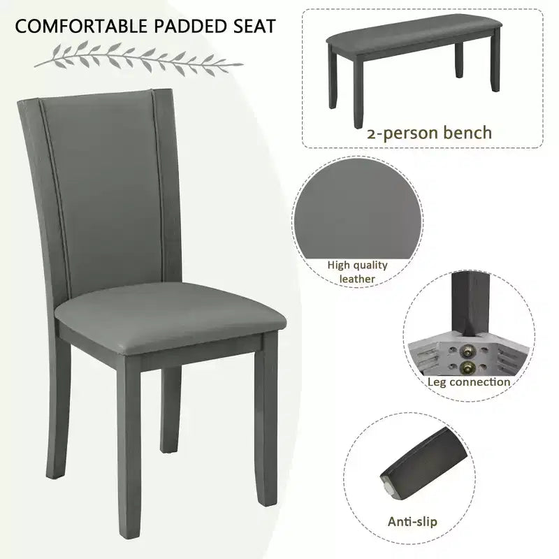 Mesa de comedor con banco y sillas, Mesa de comedor de madera para 6 personas, Mesa de comedor moderna para 6 personas para comedor, cocina