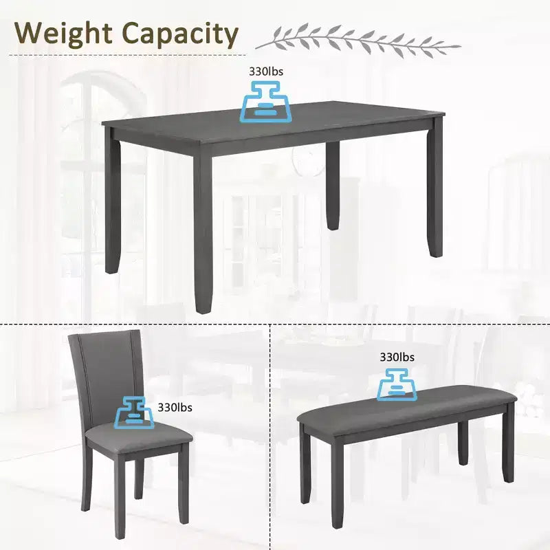 Mesa de comedor con banco y sillas, Mesa de comedor de madera para 6 personas, Mesa de comedor moderna para 6 personas para comedor, cocina