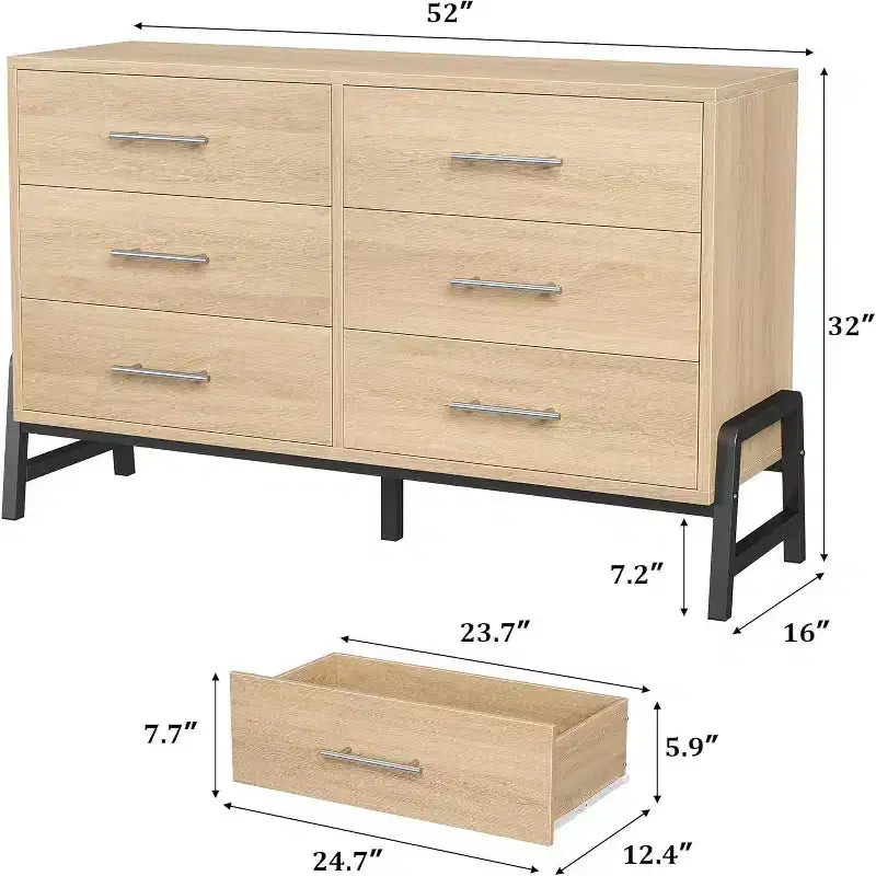 Cómoda con 6 cajones, mueble para TV, armario de almacenamiento de madera independiente con cajones anchos para sala de estar, dormitorio, recibidor