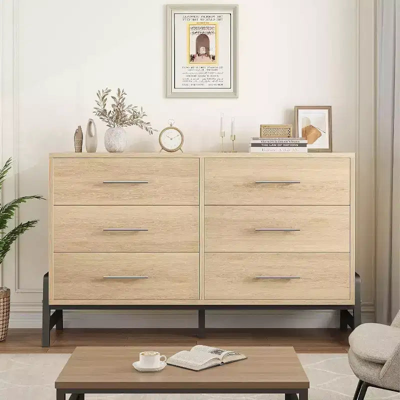 Cómoda con 6 cajones, mueble para TV, armario de almacenamiento de madera independiente con cajones anchos para sala de estar, dormitorio, recibidor