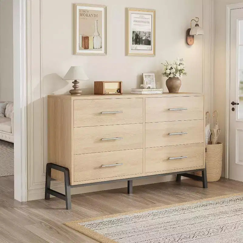Cómoda con 6 cajones, mueble para TV, armario de almacenamiento de madera independiente con cajones anchos para sala de estar, dormitorio, recibidor