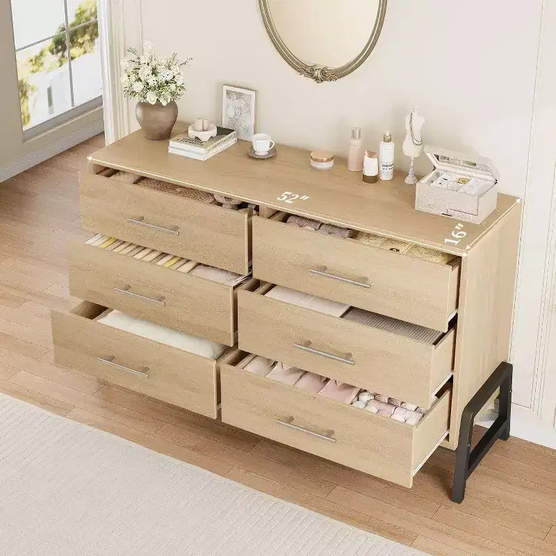 Cómoda con 6 cajones, mueble para TV, armario de almacenamiento de madera independiente con cajones anchos para sala de estar, dormitorio, recibidor