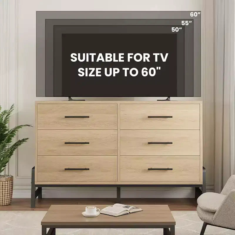 Cómoda con 6 cajones, mueble para TV, armario de almacenamiento de madera independiente con cajones anchos para sala de estar, dormitorio, recibidor