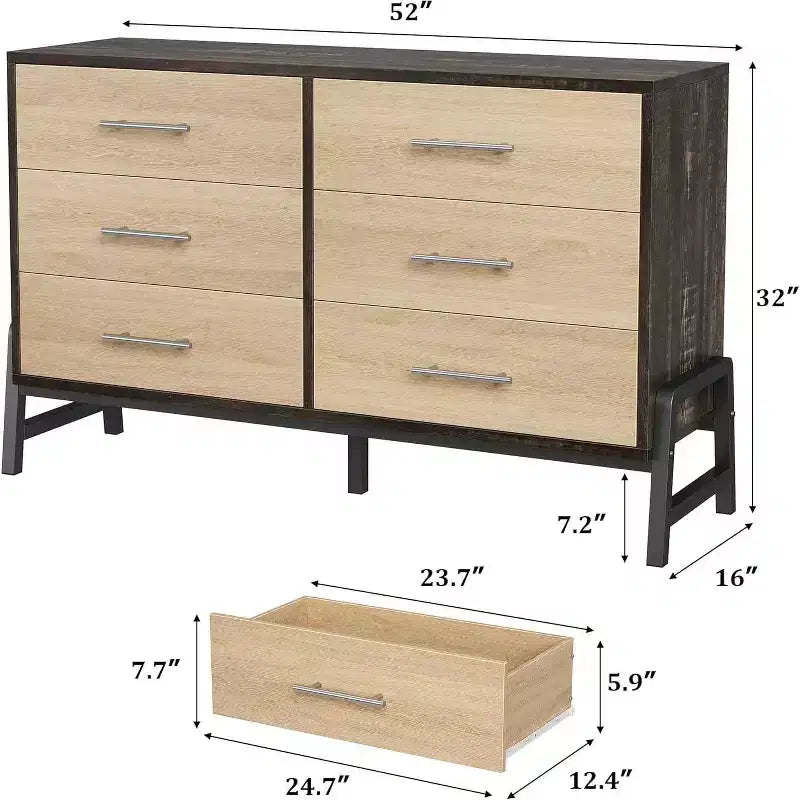 Cómoda con 6 cajones, mueble para TV, armario de almacenamiento de madera independiente con cajones anchos para sala de estar, dormitorio, recibidor