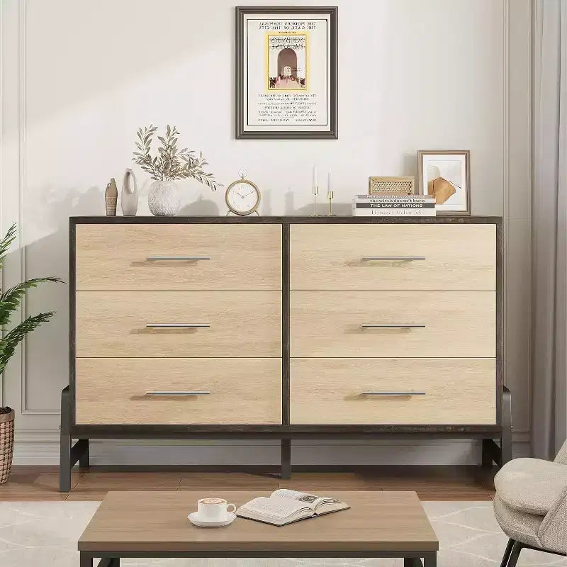 Cómoda con 6 cajones, mueble para TV, armario de almacenamiento de madera independiente con cajones anchos para sala de estar, dormitorio, recibidor