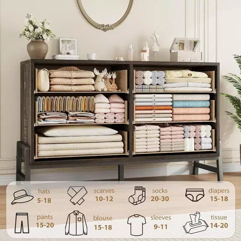 Cómoda con 6 cajones, mueble para TV, armario de almacenamiento de madera independiente con cajones anchos para sala de estar, dormitorio, recibidor