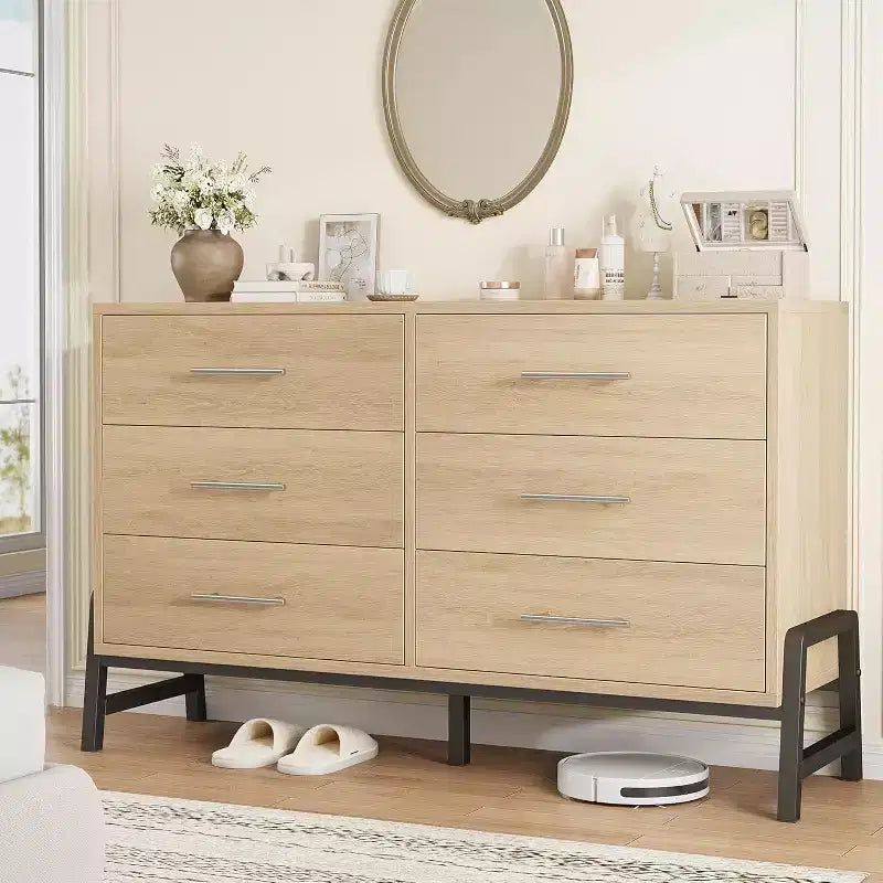 Cómoda con 6 cajones, mueble para TV, armario de almacenamiento de madera independiente con cajones anchos para sala de estar, dormitorio, recibidor