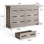 Cómoda de 8 cajones para dormitorio, armario de almacenamiento/mueble de TV vintage, cómoda de madera rústica, para sala de estar, pasillo