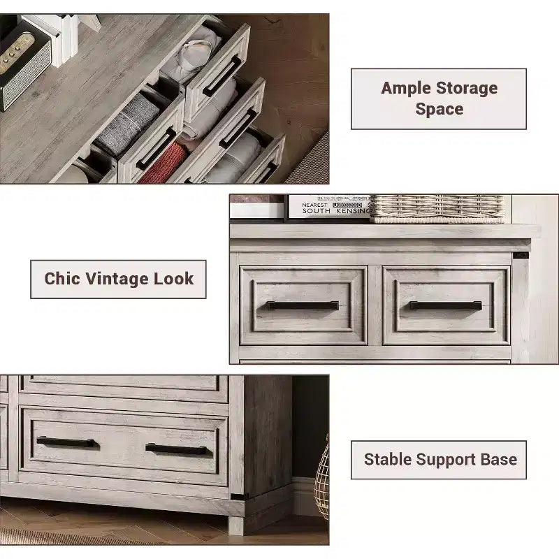 Cómoda de 8 cajones para dormitorio, armario de almacenamiento/mueble de TV vintage, cómoda de madera rústica, para sala de estar, pasillo