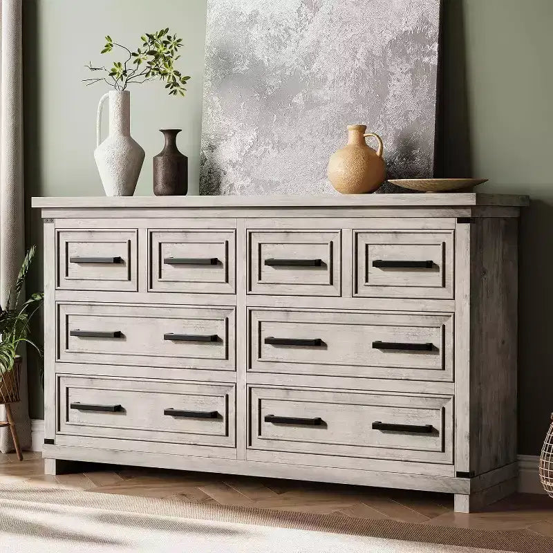 Cómoda de 8 cajones para dormitorio, armario de almacenamiento/mueble de TV vintage, cómoda de madera rústica, para sala de estar, pasillo
