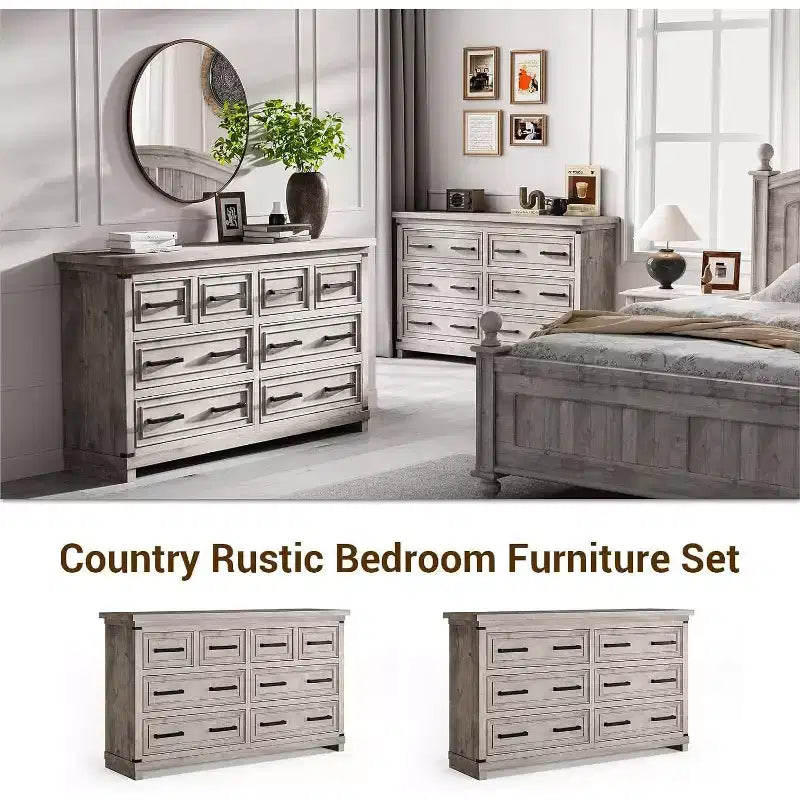 Cómoda de 8 cajones para dormitorio, armario de almacenamiento/mueble de TV vintage, cómoda de madera rústica, para sala de estar, pasillo