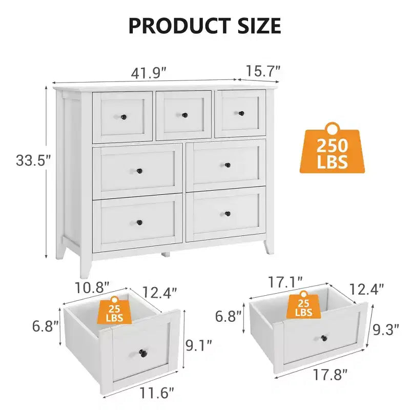 Cómoda para Dormitorio - Cómodas y Cajoneras de Madera de Estilo Rústico para Ropa, con 7 Cajones Profundos, Tiradores Dorados, para Sala de Estar, Dormitorio, Pasillo