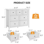 Cómoda para Dormitorio - Cómodas y Cajoneras de Madera de Estilo Rústico para Ropa, con 7 Cajones Profundos, Tiradores Dorados, para Sala de Estar, Dormitorio, Pasillo
