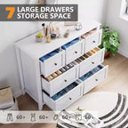 Cómoda para Dormitorio - Cómodas y Cajoneras de Madera de Estilo Rústico para Ropa, con 7 Cajones Profundos, Tiradores Dorados, para Sala de Estar, Dormitorio, Pasillo