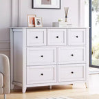 Cómoda para Dormitorio - Cómodas y Cajoneras de Madera de Estilo Rústico para Ropa, con 7 Cajones Profundos, Tiradores Dorados, para Sala de Estar, Dormitorio, Pasillo