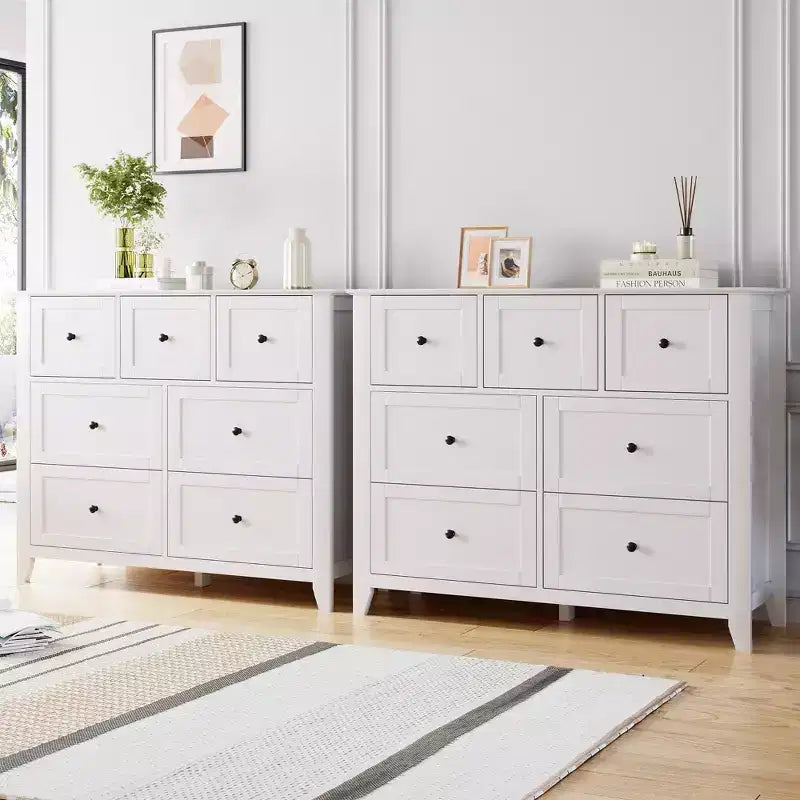 Cómoda para Dormitorio - Cómodas y Cajoneras de Madera de Estilo Rústico para Ropa, con 7 Cajones Profundos, Tiradores Dorados, para Sala de Estar, Dormitorio, Pasillo