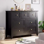 Cómoda para Dormitorio - Cómodas y Cajoneras de Madera de Estilo Rústico para Ropa, con 7 Cajones Profundos, Tiradores Dorados, para Sala de Estar, Dormitorio, Pasillo
