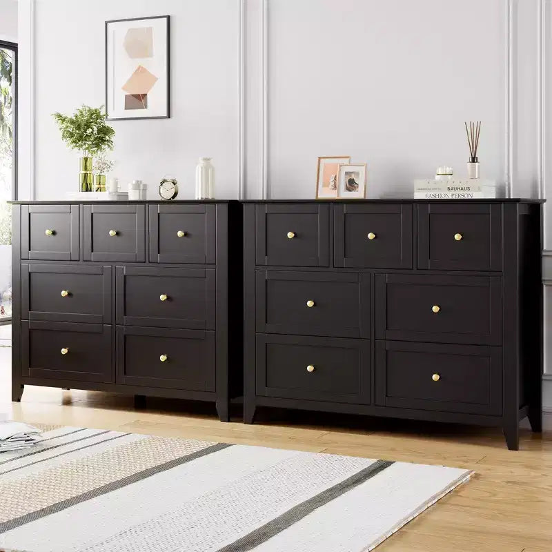 Cómoda para Dormitorio - Cómodas y Cajoneras de Madera de Estilo Rústico para Ropa, con 7 Cajones Profundos, Tiradores Dorados, para Sala de Estar, Dormitorio, Pasillo