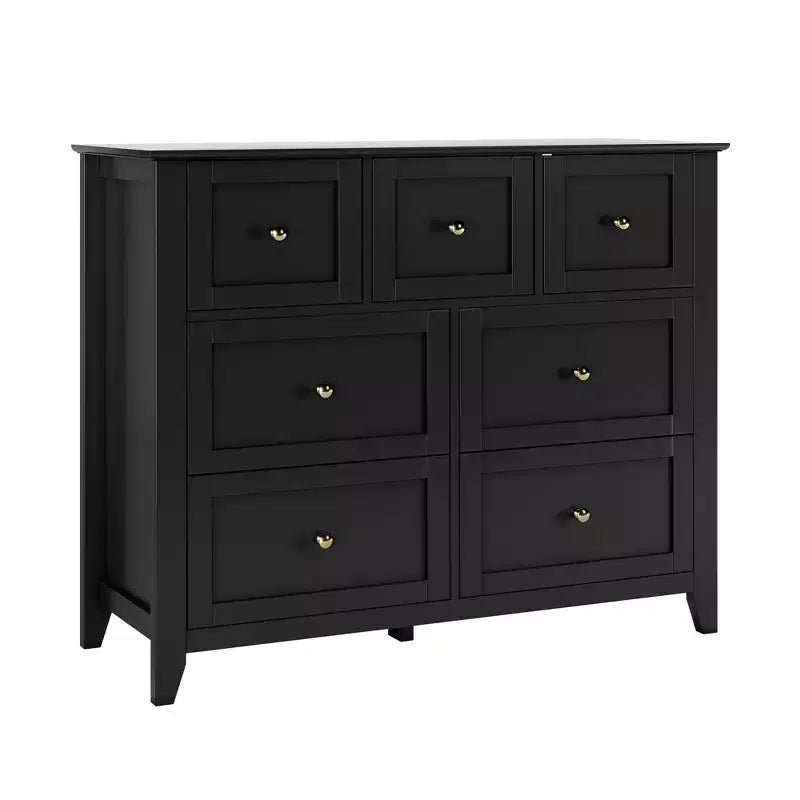 Cómoda para Dormitorio - Cómodas y Cajoneras de Madera de Estilo Rústico para Ropa, con 7 Cajones Profundos, Tiradores Dorados, para Sala de Estar, Dormitorio, Pasillo