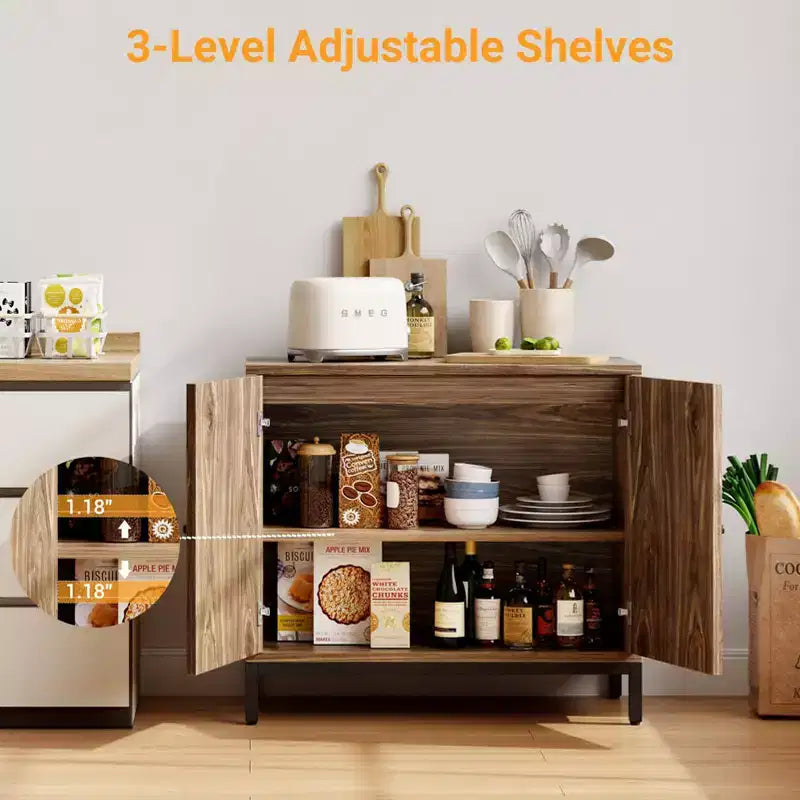 Aparador de ratán - con puertas de ratán, estantes ajustables, estilo bohemio, aparador para licores y café, para sala de estar, comedor, pasillo, cocina