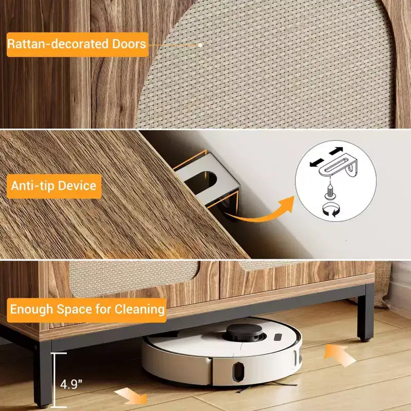 Aparador de ratán - con puertas de ratán, estantes ajustables, estilo bohemio, aparador para licores y café, para sala de estar, comedor, pasillo, cocina