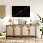 Aparador de ratán - con puertas de ratán, estantes ajustables, estilo bohemio, aparador para licores y café, para sala de estar, comedor, pasillo, cocina