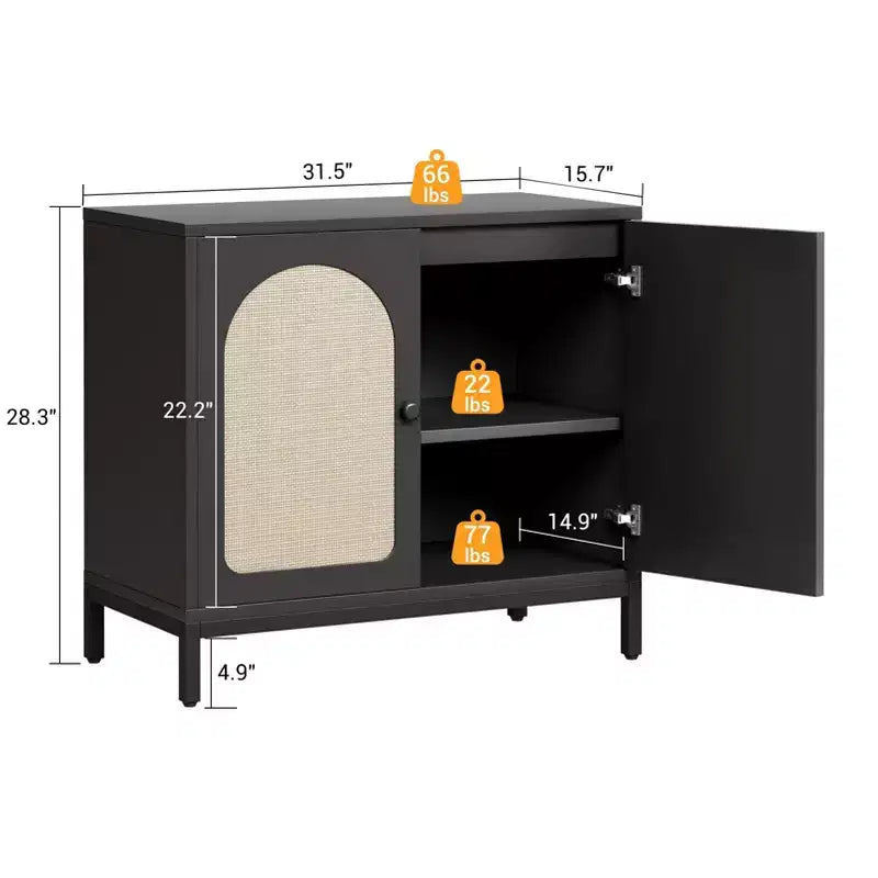 Aparador de ratán - con puertas de ratán, estantes ajustables, estilo bohemio, aparador para licores y café, para sala de estar, comedor, pasillo, cocina