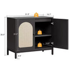 Aparador de ratán - con puertas de ratán, estantes ajustables, estilo bohemio, aparador para licores y café, para sala de estar, comedor, pasillo, cocina