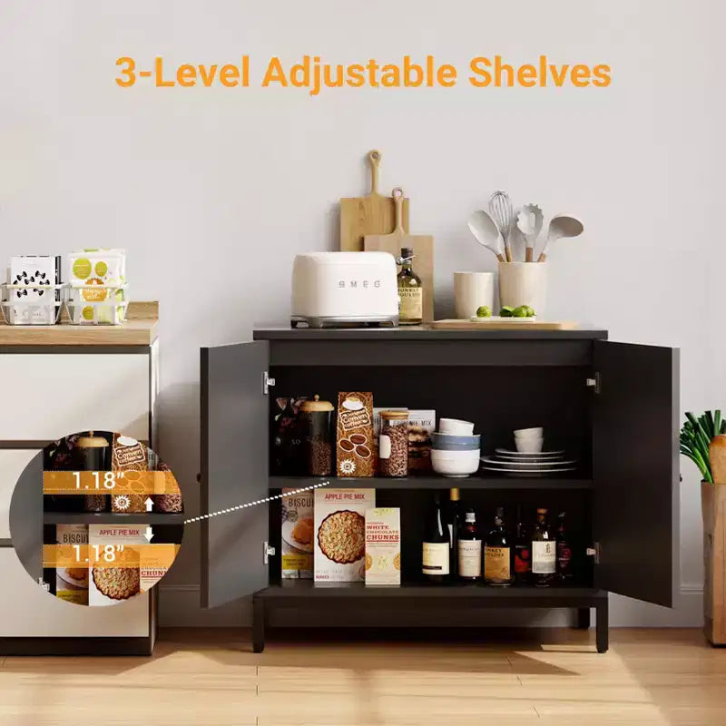 Aparador de ratán - con puertas de ratán, estantes ajustables, estilo bohemio, aparador para licores y café, para sala de estar, comedor, pasillo, cocina