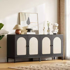 Aparador de ratán - con puertas de ratán, estantes ajustables, estilo bohemio, aparador para licores y café, para sala de estar, comedor, pasillo, cocina