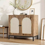 Aparador de ratán - con puertas de ratán, estantes ajustables, estilo bohemio, aparador para licores y café, para sala de estar, comedor, pasillo, cocina