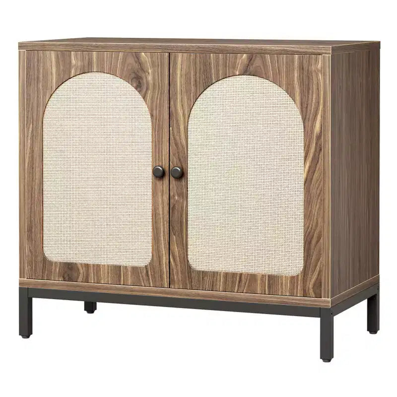Aparador de ratán - con puertas de ratán, estantes ajustables, estilo bohemio, aparador para licores y café, para sala de estar, comedor, pasillo, cocina