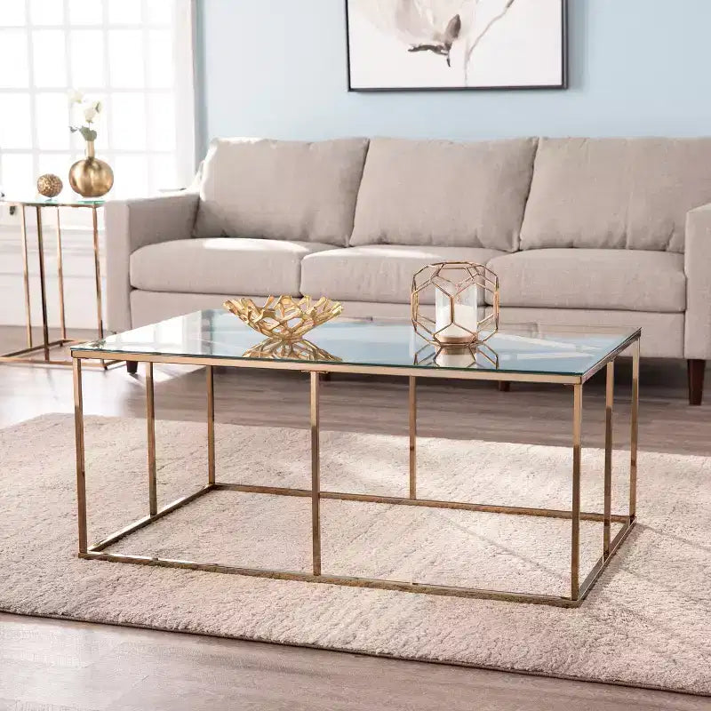 Mesa de cóctel contemporánea con superficie de cristal - Champaña