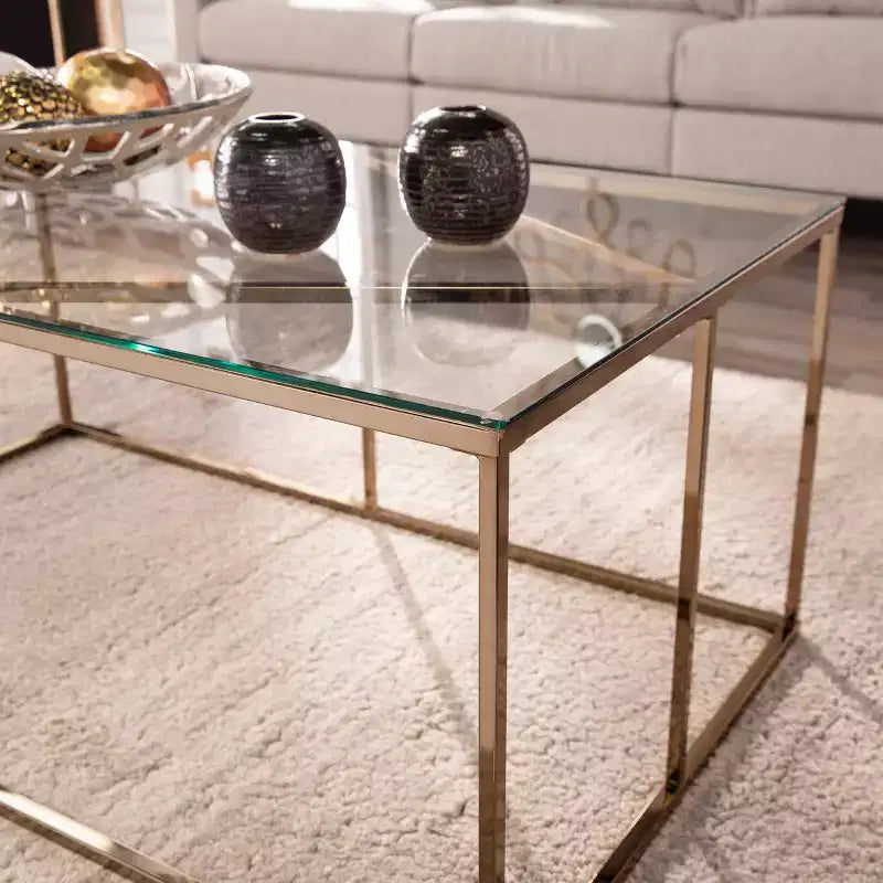Mesa de cóctel contemporánea con superficie de cristal - Champaña