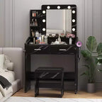 Tocador con espejo, tocador de maquillaje con taburete acolchado, 3 modos de iluminación, brillo ajustable