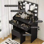 Tocador con espejo, tocador de maquillaje con taburete acolchado, 3 modos de iluminación, brillo ajustable