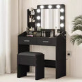 Tocador con espejo, tocador de maquillaje con taburete acolchado, 3 modos de iluminación, brillo ajustable