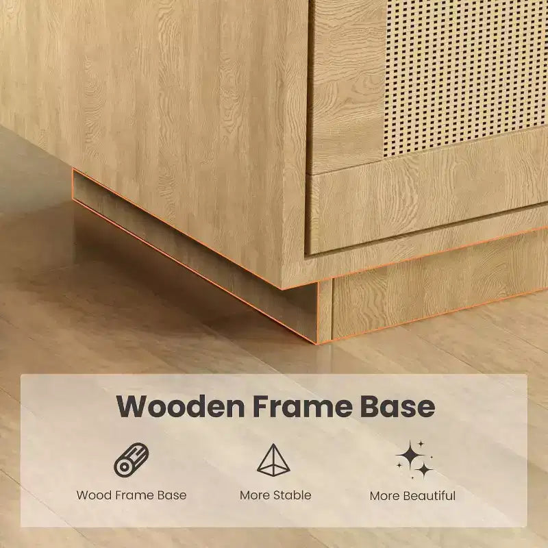 Estantería boho de madera de 5 niveles con puertas de ratán, estantería y librería de madera con almacenamiento, estante de ratán multicapa, estantería grande para sala de estar