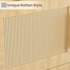 Estantería boho de madera de 5 niveles con puertas de ratán, estantería y librería de madera con almacenamiento, estante de ratán multicapa, estantería grande para sala de estar
