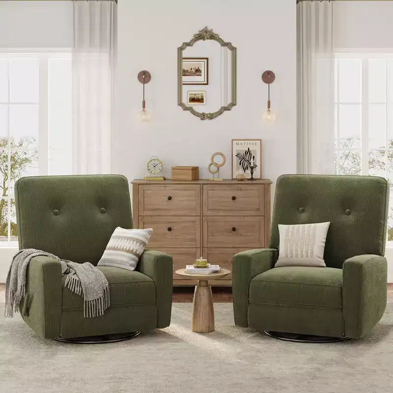 Sillón reclinable giratorio de 360° para adultos, mecedora deslizante para sala de estar, dormitorio, oficina, lino