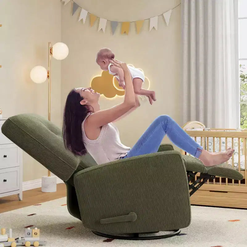 Sillón reclinable giratorio de 360° para adultos, mecedora deslizante para sala de estar, dormitorio, oficina, lino