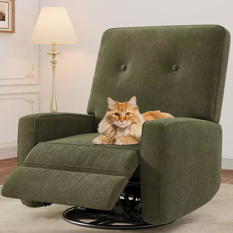 Sillón reclinable giratorio de 360° para adultos, mecedora deslizante para sala de estar, dormitorio, oficina, lino