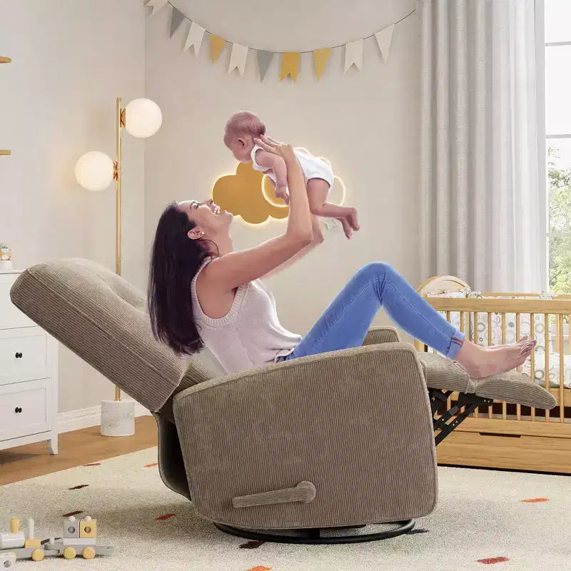 Sillón reclinable giratorio de 360° para adultos, mecedora deslizante para sala de estar, dormitorio, oficina, lino