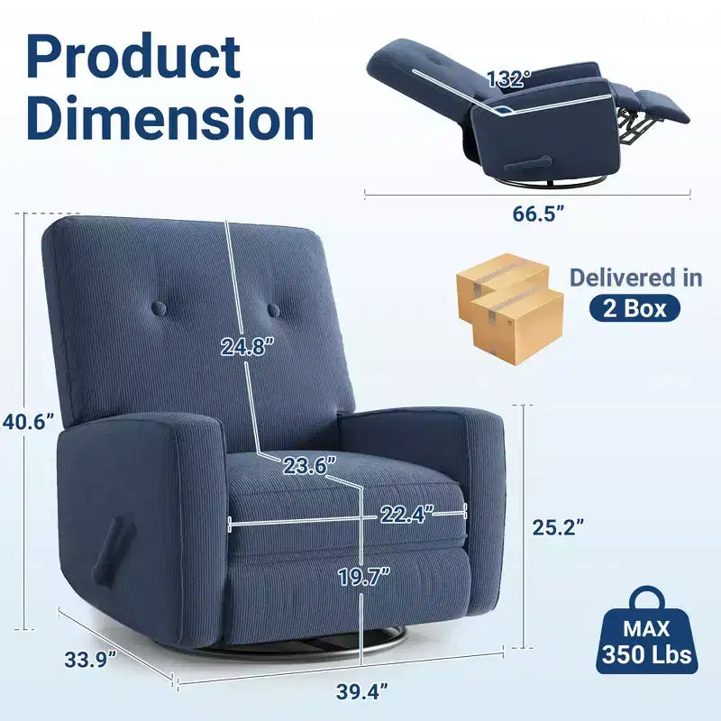 Sillón reclinable giratorio de 360° para adultos, mecedora deslizante para sala de estar, dormitorio, oficina, lino